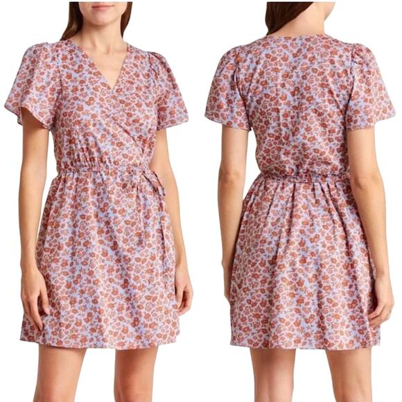 Madewell Fiore Floral Short Sleeve Cotton Wrap Dress Size Large - Picture 1 of 5